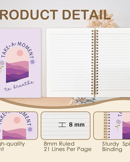 FDHSPAAM Purple Mental Health Spiral Journal Notebook 5.5x8.3in, Take A Moment to Breathe Inspirational Notebooks for Note Taking, Therapy Office Must Haves, Hardcover Notebook Journal