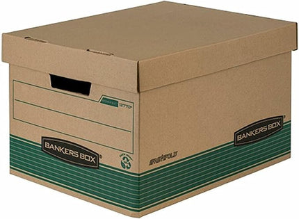 Bankers Box 12-Pack 100% Recycled Medium Duty File Storage Boxes with Lids, FastFold Assembly, Letter/Legal, STOR/FILE, (12770)