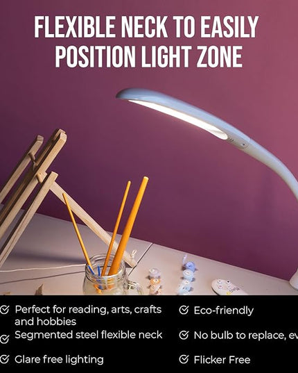 Stella Edge Premium 10W LED Desk Clamp Task Lamp - White - Adjustable Dimmable Low Vision Light - Macular Degeneration Lighting - Hobby Crafting Sewing