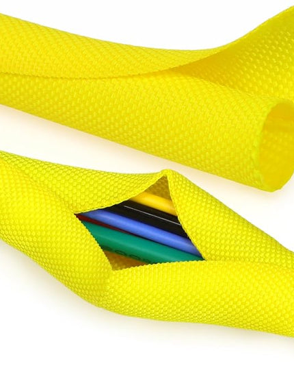 YOUBO Split Braided Cable Sleeve，Flexible Wire Loom Tubing, Automotive Cord Protector Pet Proof, Cable Management for Computer TV Electric Wires Harness 16ft (Yellow, 13mm（1/2")
