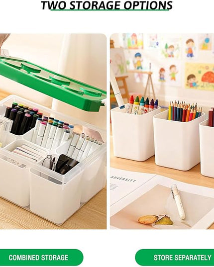 loobuu Plastic Storage Bins with Lids, Art Craft Supply Organizer Box with Brush Pot, Multipurpose Stackable Storage Containers for Organizing Tool, Craft, Crayon,Sewing (Green)
