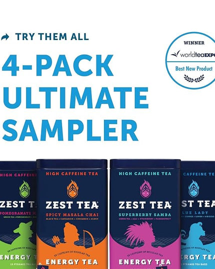 Zest Energy Tea Bags – Blue Lady Passion Fruit Black Tea – High Caffeine Tea for Morning Energy, Focus & Clarity – Natural Caffeinated Tea with 150mg Caffeine – 15Ct Box – Non-GMO & Keto Friendly