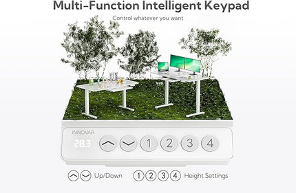 INNOVAR Glass Standing Desk with Drawers, 40×24 Inch Adjustable Stand Up Desk Quick Install Home Office Computer Desk, Super White