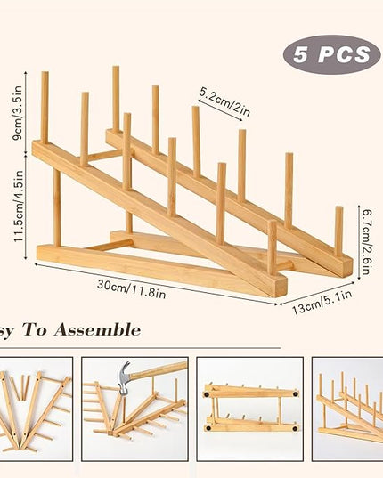 5 Pack Plate Stands for Display,Wooden Multi Plate Holder Cabinet Organizer, 5-Tier Craft Show Vendor Counter Display Rack for Tabletop Book, Art Prints, and Platter