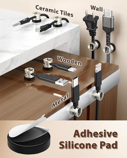 Viaky Magnetic Cord Holder 3 Pack Charger Holders for Cords Metal Cable Management Adhesive Cable Clips Office Desk Accessories Wire Holder Organizer Neatly for Nightstand Office Car Desk