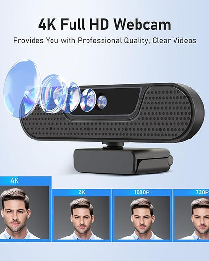 saylas 4K Webcam with 4 Noise Cancellation Microphone, W8GS Web Cam, Privacy Cover, 85° FOV, Plug & Play Web Streaming Camera for Computer, USB Webcam for Pc, Laptop, Desktop, Mac