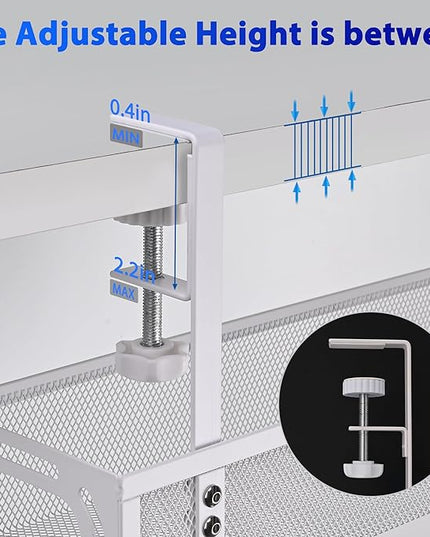 Under Desk Cable Management Tray Small – Clamp-Mounted Wire Organizer & Cord Management Under Desk Holder, No-Drill Metal Cable Tray for Home Office (White)