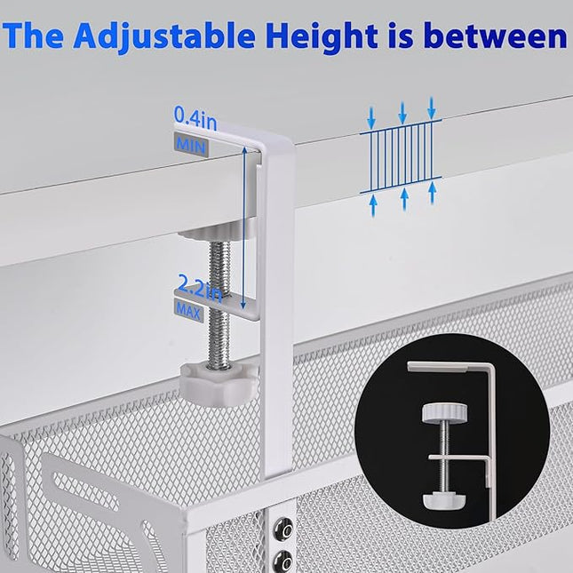 Under Desk Cable Management Tray Small – Clamp-Mounted Wire Organizer & Cord Management Under Desk Holder, No-Drill Metal Cable Tray for Home Office (White)