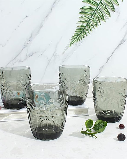 M&N HOME Set of 4 Old Fashioned Drinking Glasses, 9 Oz Cups, Glass Tumblers, Glass Cups, Water Glasses, Juice Glasses, Highball Glasses, Glassware Set - GREY SET