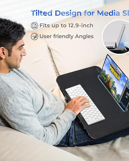 Lap Desk – L.DOCTOR Cushioned Lap Desks, Portable Laptop Desk for Bed, Couch & Floor, Washable Cushion, Built-in Phone & Tablet Slot, Fits 17.3" Laptop – Working, Writing, Gaming – Large, Gaming Accs