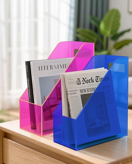 Acrylic Magazine Rack Desk File Holder Organizer for Office Desktop Vertical Magazine Storage Box, 12 x 10 x 5'', Klein Blue