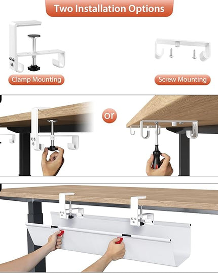 Univivi No Drill Under Desk Cable Management Tray, 28" Cord Organizer for Table, Clamp/Screw Mount Desk Cable Management, Premium Fabric Cable Management Tray for Office, Home