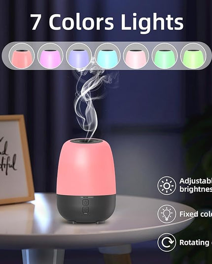 SEEDSEEL 150ML Rechargeable Battery Powered Essential Oil Diffuser, Cordless Portable Aromatherapy Diffuser,7-Hour Run time, 7-Color LED Lights