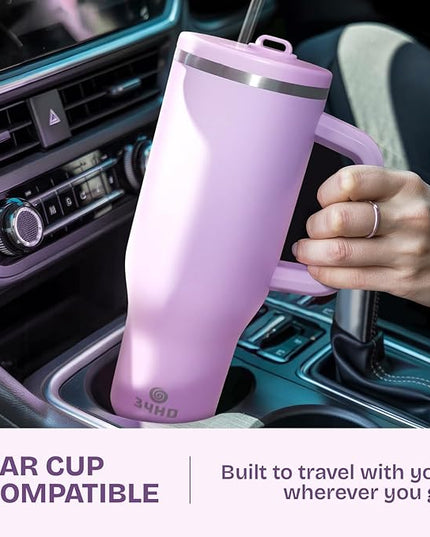 34HD 40 oz Stainless Steel Tumbler - Leakproof Insulated Water Bottle with Handle, Magnetic Lid and Flexible Straw - Iced for 48 Hours – Perfect for Men, Women, Birthday Gift, Purple - Lilac Bloom