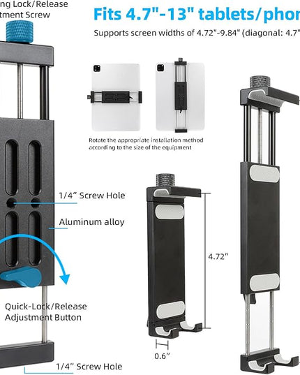 Aluminum Magnetic Tablet Holder Mount for iPad Stand, Fits Metal Surfaces | Universal Stand for Fridge, Vehicle, Cabinet, Whiteboard | Compatible with 4.7-15 inch iPad, e-Readers and Smartphones