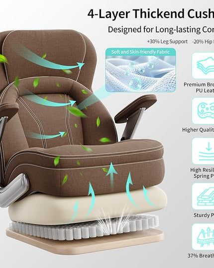 Big and Tall Office Chair, 600lbs Heavy Duty Desk Chair with 5D Arms, Adjustable Lumbar Support & Height, Tilt Function, Fabric High Back Ergonomic Executive Computer Chair with 3'' Casters