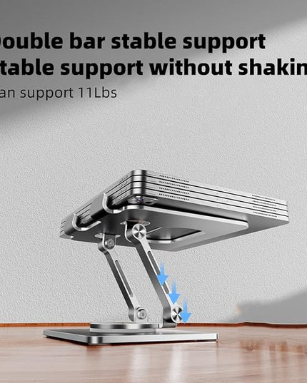iPad Holder Stand, Tablet Holder with Thickened 360° Rotating Base Dual Rod Adjustable Aluminum Stand for All 4-12.9’’ iPad Surface Samsung Phone Tablet Kindle E-Reader and More, Silver