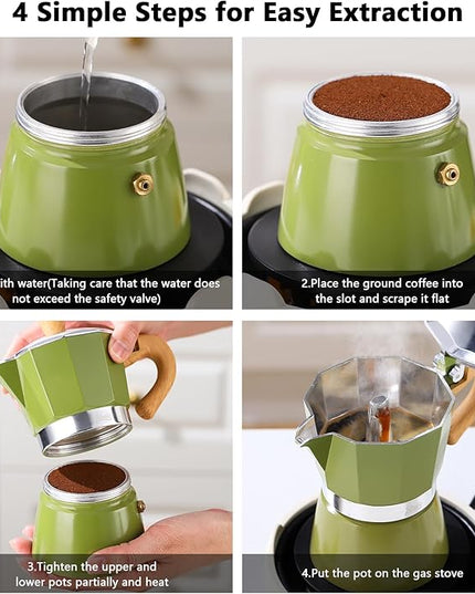 Bincoo Espresso Maker Stovetop - Small Camping Moka Pot 1-2 Espresso Cup/120ML,Stove Top Espresso Pot Italian Coffee Maker,Easy to Use (Green)