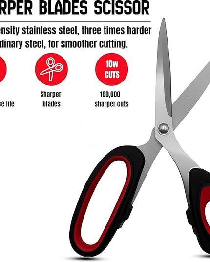 Scissors, 2-pack multi-functional set - stainless steel with comfortable grip. Suitable for handicraft, office cutting, cutting fabric, leather & paper. Ideal for left & right-handed users