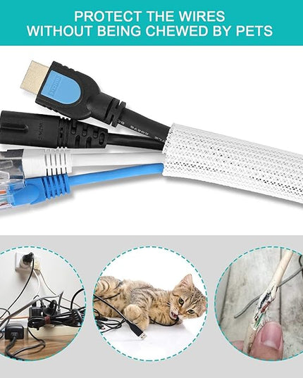 20ft - 3/8 inch White Cable Sleeve, Cable Organizer for Desk PC TV Computer, Wire Protector Cable Wrap Cover, Cord Management for Home Office