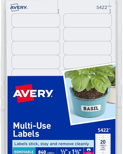 Avery Self-Adhesive Removable Labels, 0.5 x 1.75 Inches, 840 Per Pack, White Label Stickers (05422)