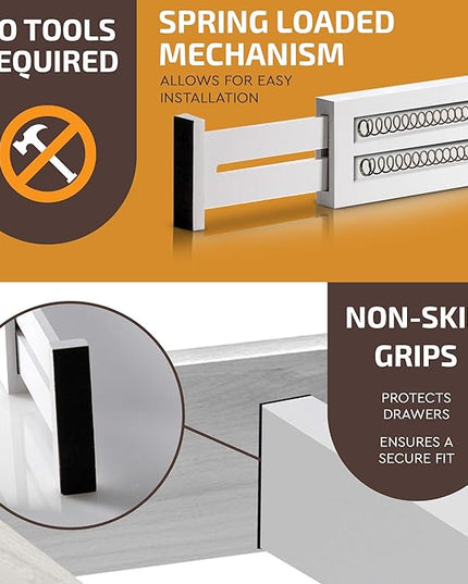 6 Pack Bamboo Drawer Dividers - 17" to 21.5" Expandable Adjustable Drawer Organizer for Kitchen Utensils, Large Drawer Divider, Clothes, Dresser, Bedroom, Bathroom, Desk Drawer Separator Set (White)