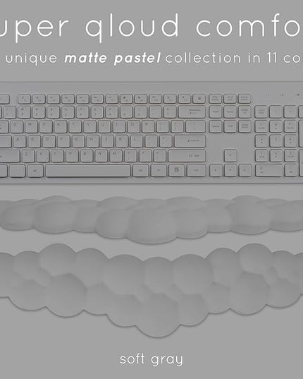 Qloud Cloud Wrist Rest Keyboard Wrist Rest for Computer Keyboard Pad, Cloud Keyboard Wrist Rest, Wrist Pad for Keyboard, Memory Foam, Non Slip Base, Comes with Mouse Pad - Soft Gray