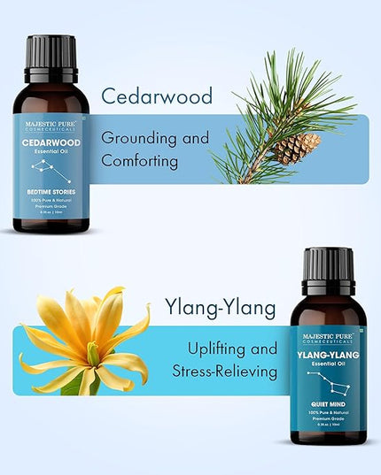 Majestic Pure, Restful Night Essential Oil Gift Set | 100% Pure & Natural Set for Soothing Nighttime and Self-Care Rituals | Lavender, Ylang Ylang, Cedarwood, Chamomile - Pack of 4