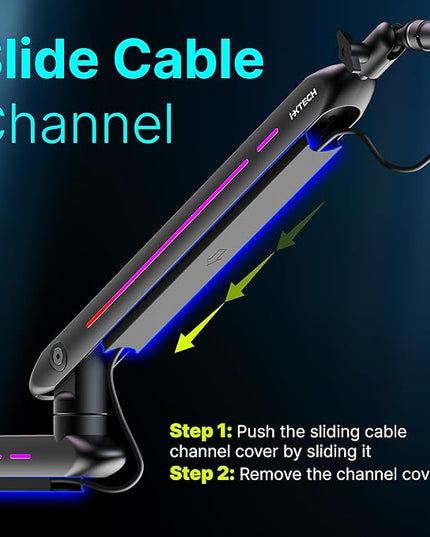 IXTECH RGB Low Profile Boom Arm for Mic, Adjustable Microphone Arm Stand with Desk Mount Clamp, Rotatable Microphone Boom Arm Mic Stand with Cable Management for Podcast Streaming Gaming Studio.