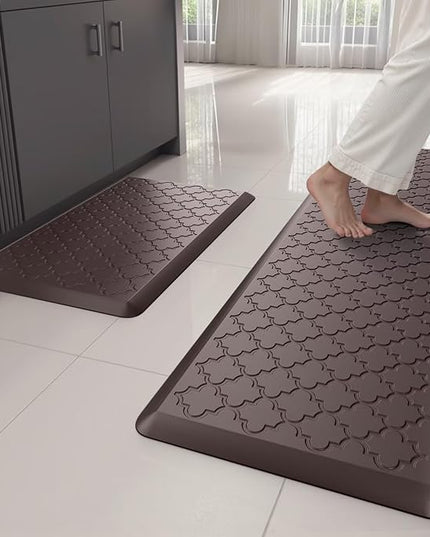 Kitchen Mats for Floor 2 Piece - Anti Fatigue Mats for Kitchen Floor - Non Slip Cushioned Rugs for Standing, Office, Sink, Laundry, Chocolate