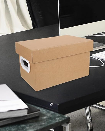 Uonlytech Thickened Kraft Paper Storage Box with Lid, Portable Desktop Organizer for Documents and Sundries, Versatile Office and Home Storage Container