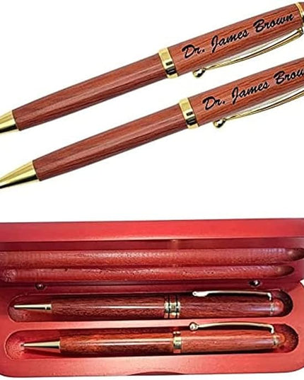 Personalized Wooden Ballpoint Pen with Personalized Case | Rosewood Pen Set | Fully Customizable | Gift for graduations, birthdays, weddings, for him and for her (Pen and Pencil w/Case)