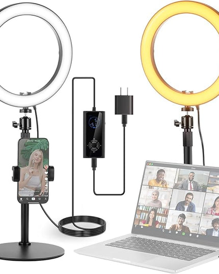 NEEWER 10" 20W LED Ring Light with Desk Stand Phone Holder for iPhone Laptop, Bi Color 2900K-7000K, USB C PD Input, CRI97+ 1660LX/0.5m, Selfie Makeup TikTok Recording Video Conference Lighting, RH10B