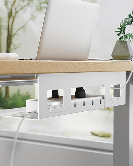 Under Desk Cable Management Tray, 15.7 Inches Metal Cord Organizer Rack, Desk Tray for Power Strip, Cord, Wire, Easy Mounting Cable Management Under Table for Home Office, White