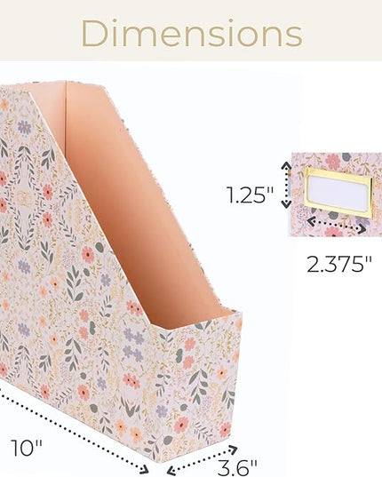 BLU MONACO Foldable Magazine File Set of 4 with Floral Boho Design – Decorative Cardboard Magazine Organizer for Home, Office & Dorm Room – Artistic Magazine Storage Solution