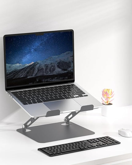 SOUNDANCE Laptop Stand for Desk with Stable Heavy Base, Adjustable Height Multi-Angle, Ergonomic Metal Riser Holder, Foldable Mount Elevator, Compatible with 10 to 15.6 Inches PC Computer, Grey