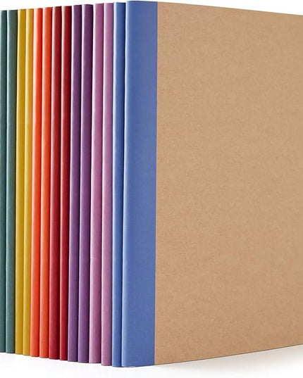 feela 16 Pack Composition Notebooks Bulk, Kraft Cover Lined Blank College Ruled Composition Travel Journals with Jewel Tone Spines For Women Students, 60 Pages, 8.3”x 5.5”, A5, 8 Vintage Colors