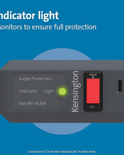 Kensington Guardian 6 Outlet Power Strip, 15ft Surge Protector, 15-Foot Cord, 540 Joules, Black(K38215NA)