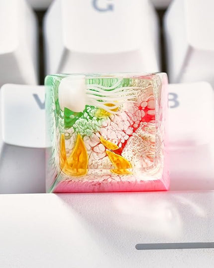 Jellyfish Artisan Keycap Pastel Pink Green Ocean R1 SA Profile Custom Sea Creature Keycaps 1U ESC Handmade Gaming Resin Key Cap Cherry MX Switch Compatible Mechanical Keyboard Jellyfish Lover Gift