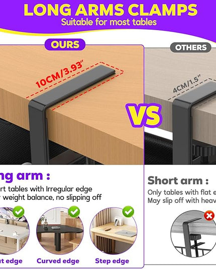 Under Desk Cable Management Tray, REFLYING 14.6" Cable Management Under Desk No Drill,Adjustable Clamp Cord Wire Organizer, Cord Hider for Standing Table, Wire Hider for Office,Home (Small)
