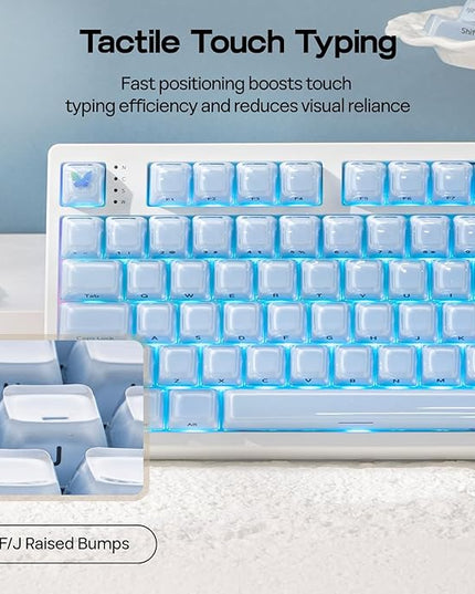 EPOMAKER Lusterfly Jelly Keycaps Set - 123 Keys Double-Shot Laser Engraved, MDA Profile, ABS+PC, Non-Shine-Through, MX-Compatible for 61/68/84/87/98/100/104-Key Mechanical Keyboard (Blue)