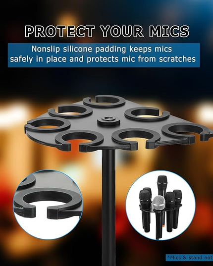 Joyvio Multi Mic Holder for Wired and Wireless Mics, Organizes Up to 7 Mics, Aluminum, Black