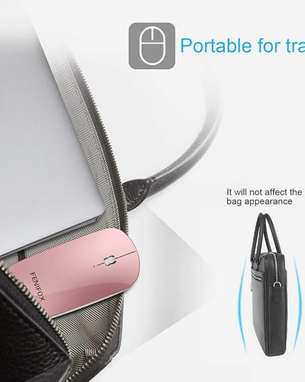 FENIFOX Bluetooth Mouse Slim, Whisper-Quiet Mini Flat Portable Mobile Mice Rechargeable Compatible with Laptop,PC,Android Windows Tablet (Rose Gold)
