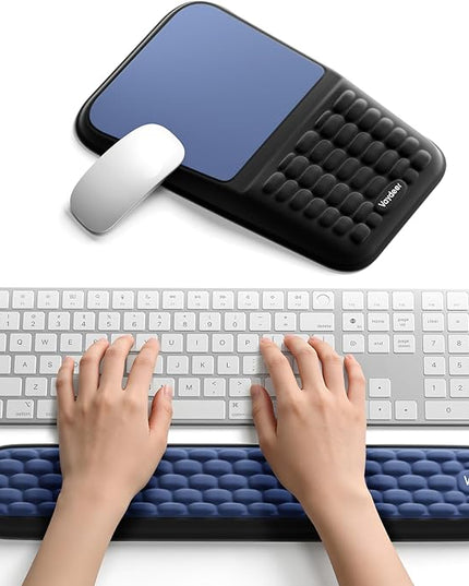 2-in-1 Keyboard & Mouse Wrist Rest Set – Ergonomic Pain-Relief Support, Memory Foam Wrist Cushion with 8° Slope & Massage Nubs, Non-Slip PU Base, Relieves Wrist Pain & Carpal Tunnel from Long Typing