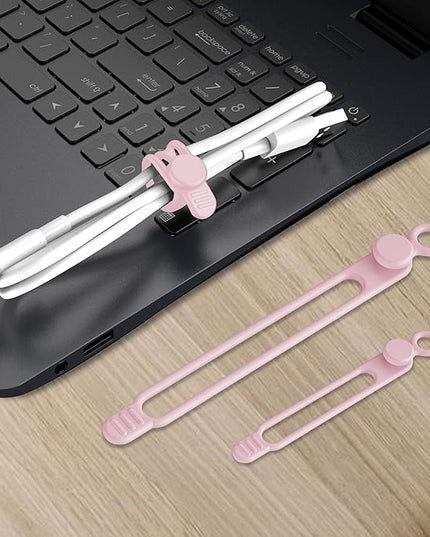 Nearockle Silicone Cable Ties Cord Organizer for Cable Management, 16PCS 4.2" and 7.1" Reusable Cable Organizer Electronic Accessories for Home, Office, Kitchen, School, Travel (Pink)