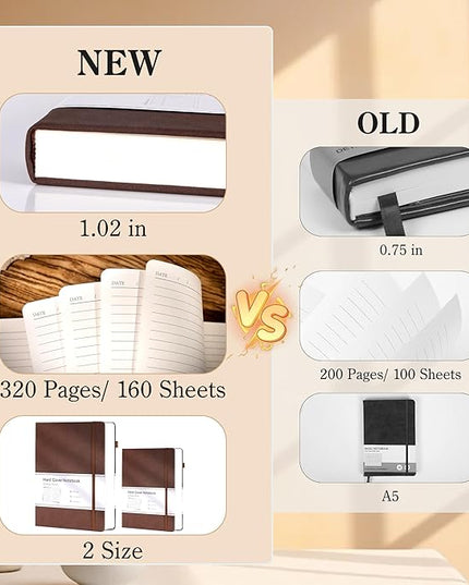 CAGIE B5 Journal Notebook for Men Women 320 Pages 100 GSM Paper Vintage Journaling Notebooks A5 Hardcover Leather Journals for Writing Travel Work Note Taking Diary, 7.6x10 in, Dark Brown