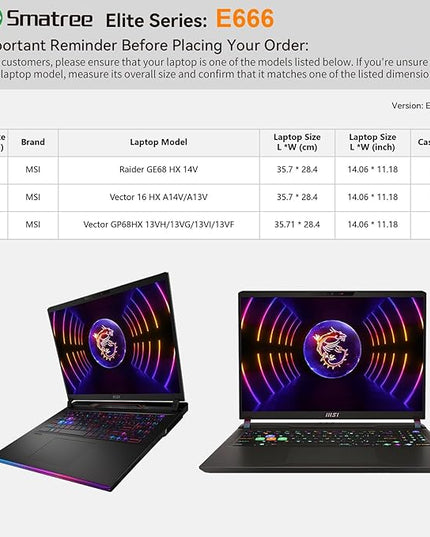 Smatree Laptop Sleeve for 16 inch MSI Gaming Laptops Raider GE68 HX 14V/Vector 16 HX A14V/Vector 16 HX A13V, for 16 inch MSI Gaming Laptops Vector GP68HX 13VH/13VG/13VI/13VF, Case with Pocket (E666)