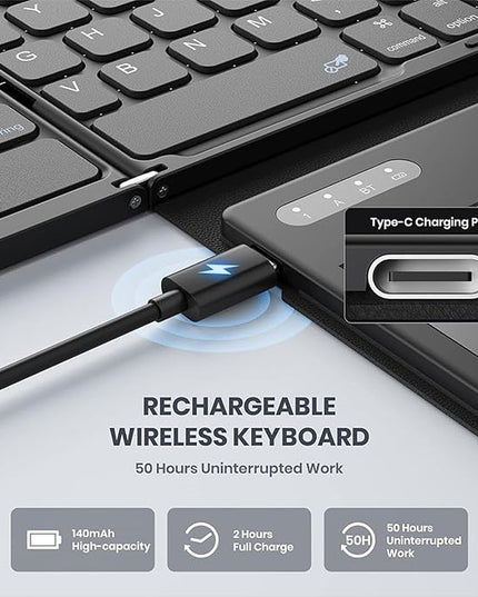 XUZHID Foldable Wireless Keyboard with Large Touchpad and Numeric Keypad Auto Sleep for Tablets, Smartphones, Laptops