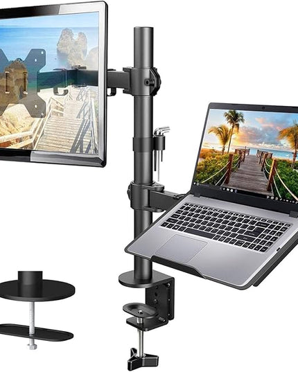 HUANUO Adjustable Monitor Stand, Single Arm Desk Mount for 32 inch Screen and 17 inch Laptop, Heavy Duty Ergonomic Bracket Holds 22lbs
