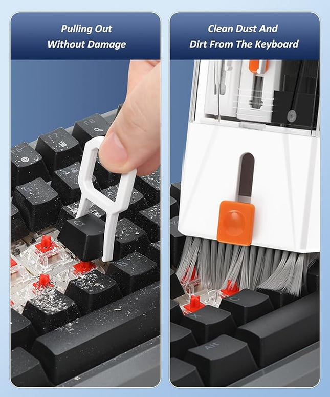 Professional Keyboard Cleaner Laptop Cleaning Kit – Keyboard Cleaning Kit for Computer MacBook iPhone Camera – Electronics Cleaner with Retractable Brush, Keycap Puller, 15ml Spray, Microfiber Cloth